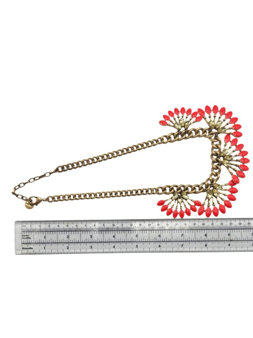 Stella & Dot Coral Cay Bib Statement Necklace Heavy Bold Coral & Crystal Fan - Picture 9 of 9